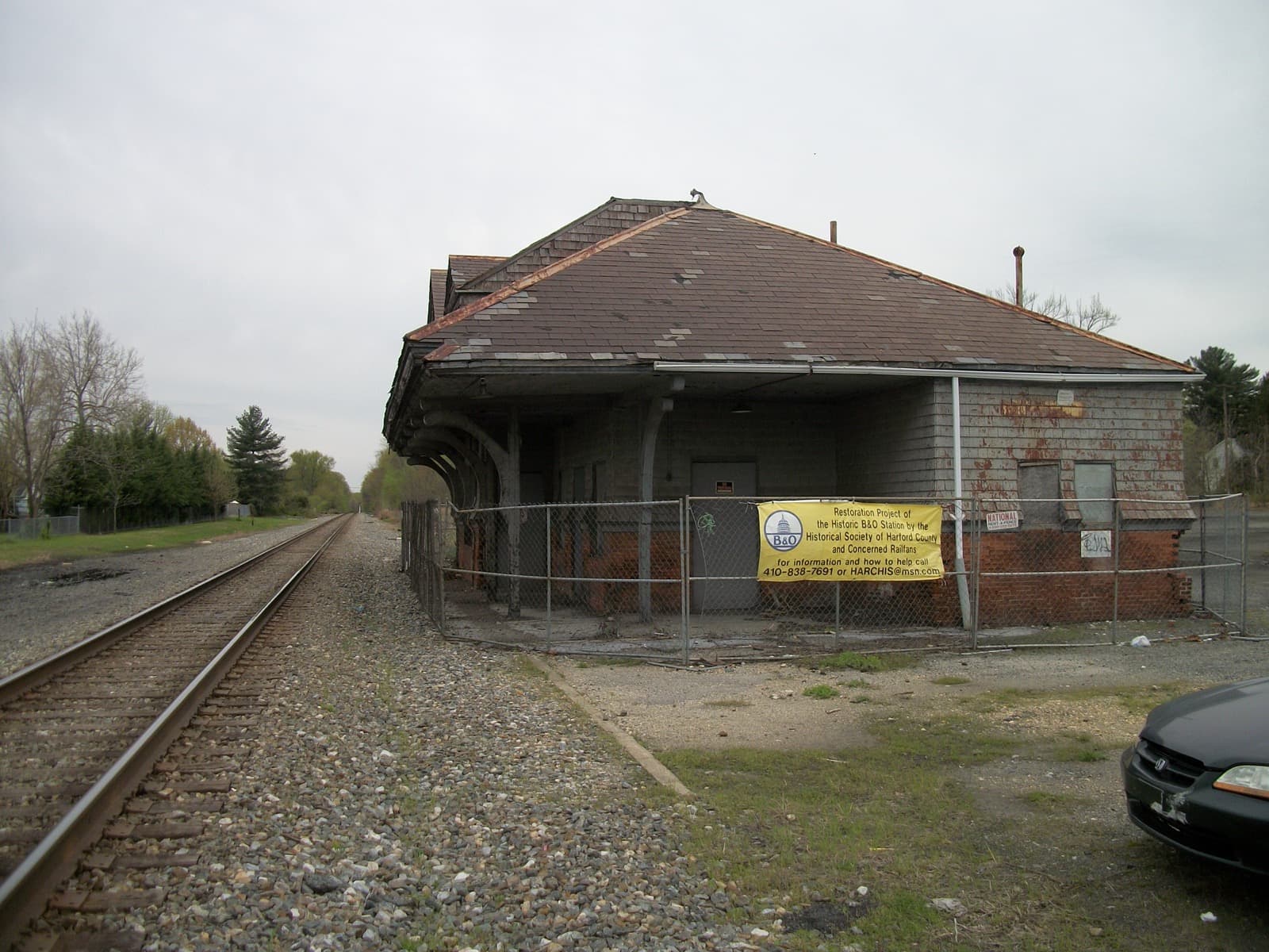 The historic B&O Railroad station in Aberdeen, Maryland, awaiting restoration