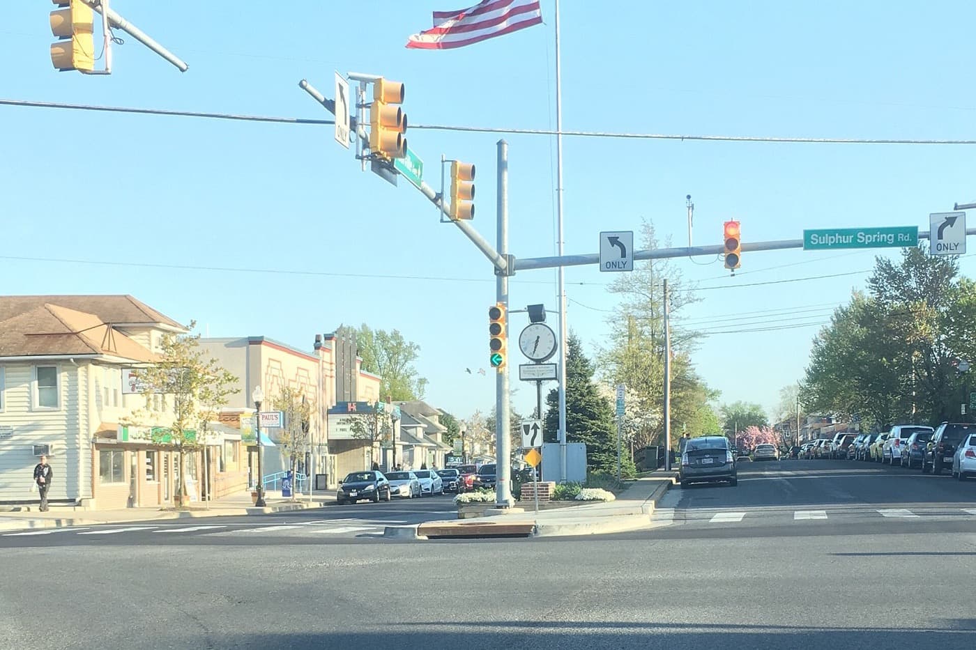 East Drive and Carville Avenue in downtown Arbutus, Maryland, seen from Sulphur Spring Road